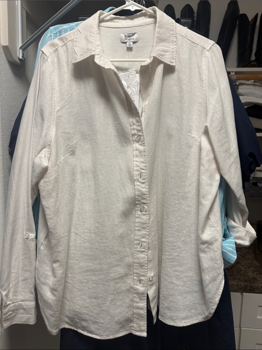 Kim Rogers Ladies White Long-Sleeve Button-Up Shirt Petite Large